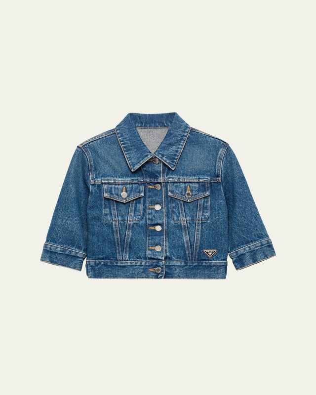 Denim Short-Sleeve Cropped Jacket